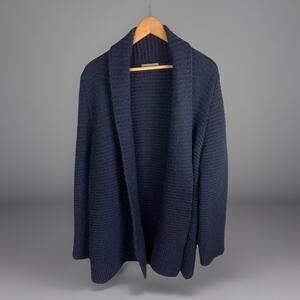 Elsamanda Wool & Mohair Cardigan Sweater Womens L Navy Thick Cozycore Cabincore